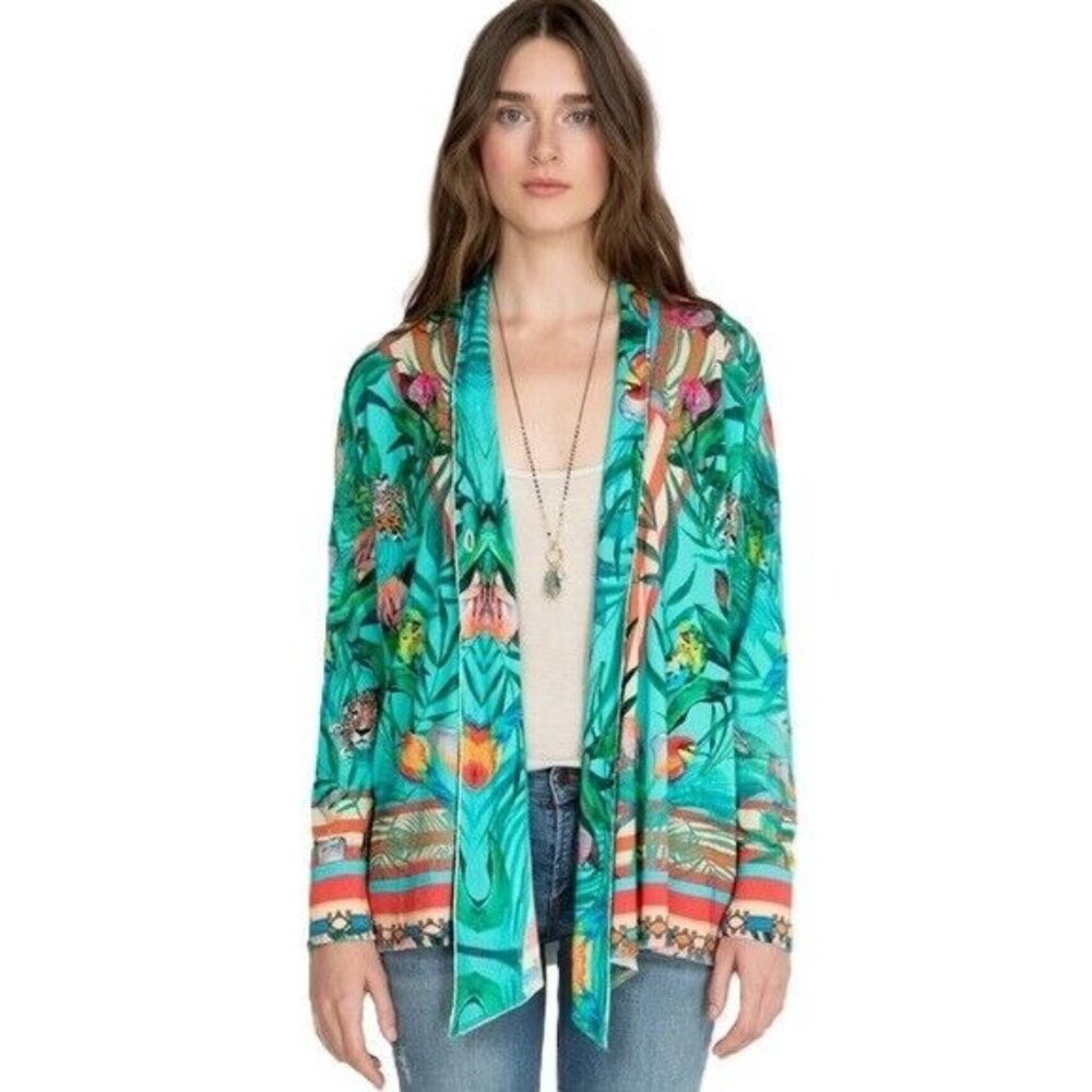 Johnny Was Womens‎ Taina Oversized Swing Cardigan Tropical Animal Print Size XS